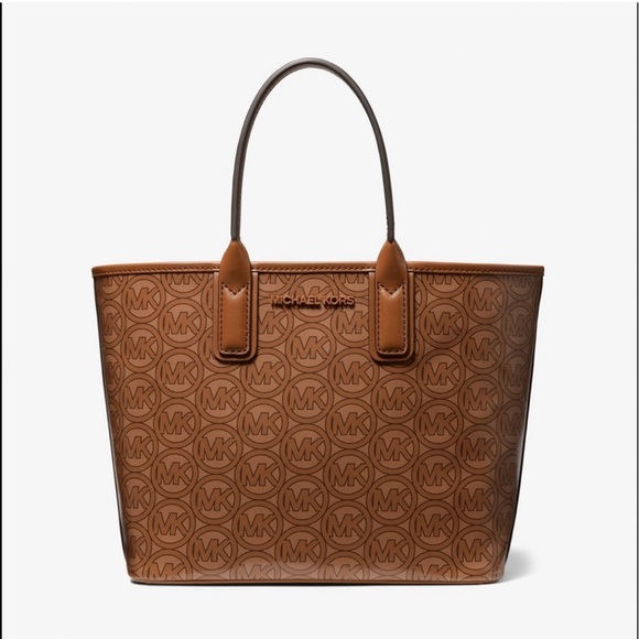 MICHAEL KORS Jodie Small Logo Jacquard Tote Bag Brown Luggage AUTHENTIC NEW - Picture 1 of 10
